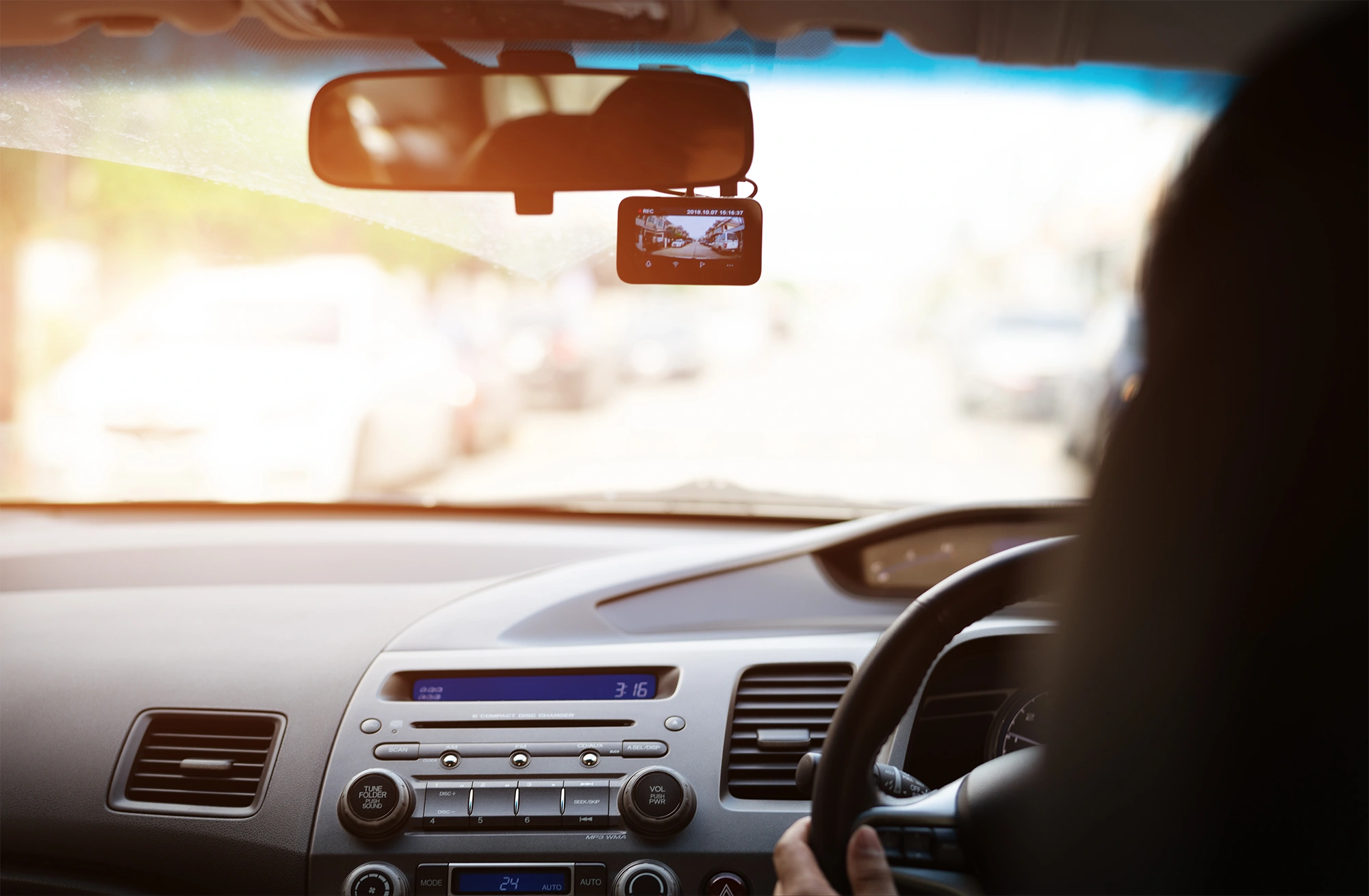 Dashcam mounted on a car’s front mirror recording the road ahead could be used as evidence in dangerous or careless driving cases.